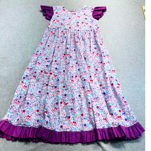 Kracker Jack Kids Other - Kracker Jack Kids Maxi Dress Kids Size 8 Purple Floral Ruffle Butterfly Sleeve